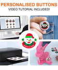Awesome Vibrant Pink Button Maker Press With Three Size Dies And One Fifty Pcs Badge Supplies, image showing button creation process.