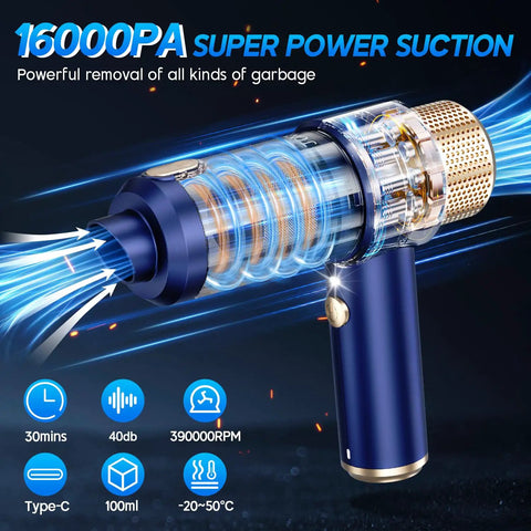 Powerful 16000Pa Handheld Cordless Vacuum Cleaner With 2 In 1 Air Duster and Vacuum for car interior and home cleanup