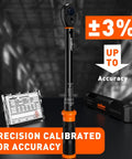 Half Inch Drive Click Torque Wrench Set With 10 To 170 Ft-Lb And 13.6 To 230.5 Nm Range, Three Percent Precision, dual scale shown