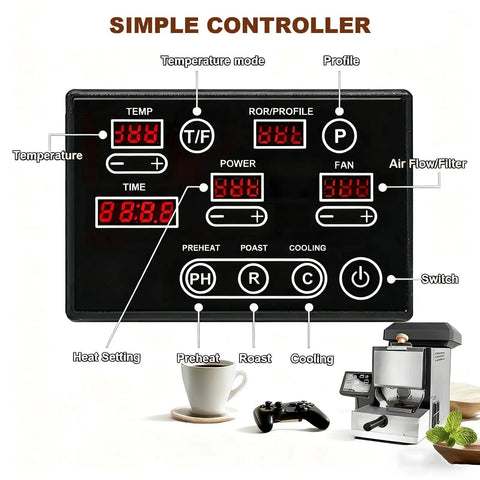 Simple controller interface of the Electric Air Coffee Bean Roaster With Adjustable Timer And Chaff Collector Compact 300G.