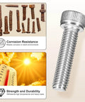 Stainless Steel Socket Head Cap Screws Kit Metallixity 1050 Pieces Pro Grade M1.4 And M1.6 With Lengths 3 4 6 8 10 Mm And 4 6 8 10 16 Mm Internal Hex Drive Allen Screws For DIY Projects, Furniture Repair, Plumbing, Woodworking corrosion resistance illustration