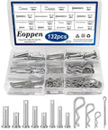 132-Piece Clevis Pin, Cotter Pin, And Hair Pin Set With 304 Stainless Steel, organized case showing 15 sizes for DIY and automotive use