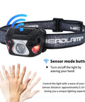 Beast Bright Outdoor Headlamp With Type C Rechargeable Battery, 6 Modes, Over 1000 Lumens sensor mode button demonstration