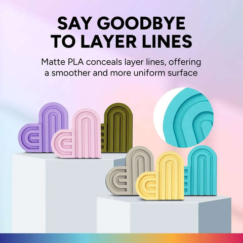 Assorted 3D prints demonstrating Matte Blue PLA Filament 1.75mm 1Kg Spool For Easy No Fuss 3D Printing Low Warping Frosted Matte Finish Smooth Surface Conceals Layer Lines Plus Or Minus 0.02mm Accuracy Fits Most FDM Printers.