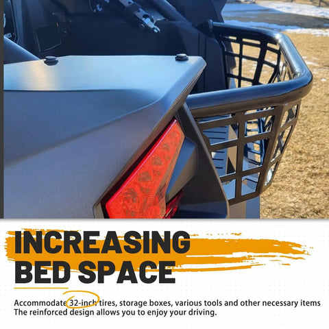 Heavy Duty Steel Cargo Barricade Tailgate Compatible With 2020 To 2025 Kawasaki Teryx KRX 1000 And 2023 To 2025 KRX4 1000 UTV rear view with cargo space.