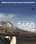 4K Camera Drone With Long Range Up To 2650 Ft Foldable Beast Quadcopter flying over mountains showcasing range capability.