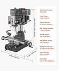 Smooth Running Benchtop Mill Drill Press With Kickass 2 HP Motor And 15.875 Inch Swing Range 150 To 2560 RPM Adjustable Speed features detailed specs.