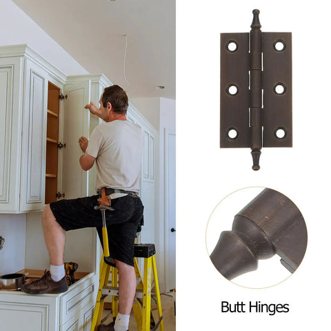 Heavy Duty Copper Cabinet Butt Hinges Thickened Decorative Door Hardware for DIY cabinets and cupboards installation view