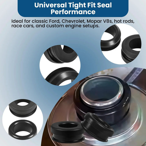 2-pack black PVC valve-cover breather grommets for 0.75" and 1" ID, fits 1-1/4" filler-breather holes