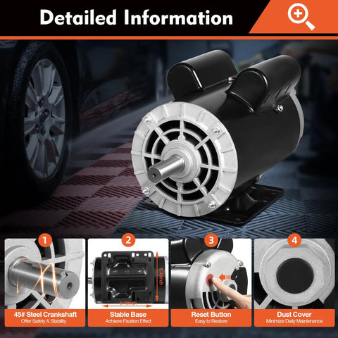 Heavy Duty 5HP Electric Air Compressor Motor With 2.36 Inch Shaft Length And 7/8 Inch Bore Featuring Single Phase 208-230V Power 3450RPM Speed Steel Casing For Industrial Pumping Applications