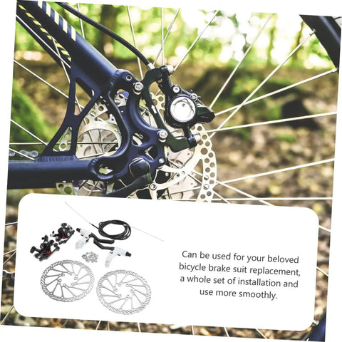 Rock Solid Mountain Bike Disc Brake Kit Featuring Hella Grippy Stopping Power and Lightweight Trail Upgrades Compatible with Most Fat Tire Cruisers and Dirt Bikes. Close-up of brake components with rotor.
