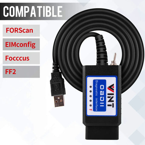 OBD2 Diagnostic Adapter With ELM327 Core, VINTScan System and USB connector for Ford F150 F250, MS CAN HS CAN Switch shown
