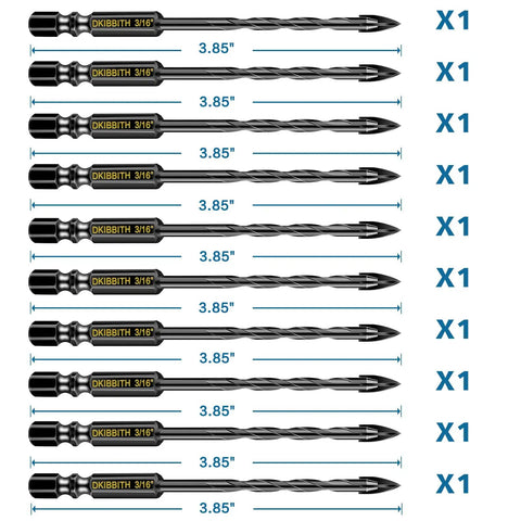 10 Pack Three Sixteenth Inch Masonry Drill Bits With Cross Tungsten Carbide Tip And Hex Shank Dope Set For Tile Brick