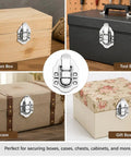 Heavy Duty Toggle Catch Lock Metal Hasp Latch Clasp For Chest Box Gift Bag Suitcase Furniture Hardware DIY With Screws Secure Buckle Strong Build Quality 70x40mm Package on wooden box, tool box, suitcase, and gift box