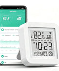 Real Time WiFi Temperature Humidity Monitor With App Alerts And Alexa Control For Home Garage Wine Cellar And Greenhouse 2.4GHz WiFi Only TUYA Sensor Hygrometer Real Time Readings Push Alerts Alexa Compatible white LCD sensor with smartphone app display