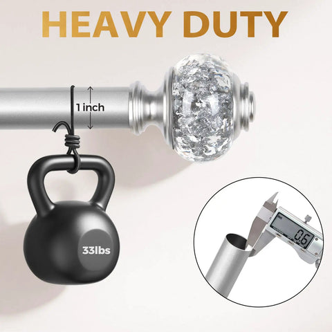 Heavy Duty Telescoping 1 Inch Curtain Rod Extends From 72 To 144 Inches With Silver Decorative Translucent Finials, weight test