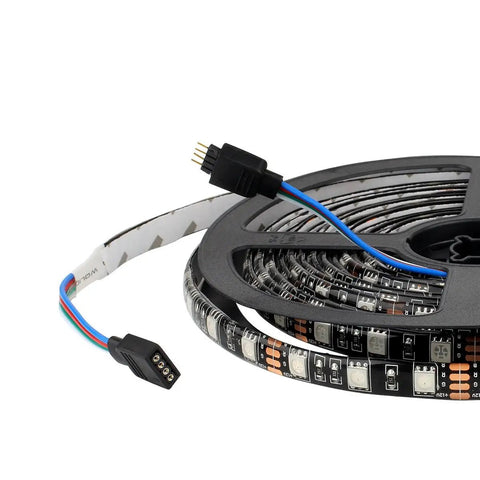 Coiled Waterproof 16.4ft RGB LED Strip Lights 5050 Color Changing Rope Lights For Bedroom Decor, Black PCB, Connectors