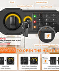 Digital keypad and emergency keyhole on 1.2 Cu Ft Compact Digital Safe Box With Combination Lock For Home Security.