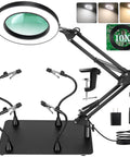 10X LED magnifying lamp with light and stand, three color modes, stepless brightness, four third hand tools, 4.3 inch glass magnifier, PCB holder, desk lamp for soldering, jewelry, electronics repair