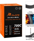 Heavy Duty 700C Bike Inner Tubes 700x35C To 43C With 60mm Presta Valve, Reliable Replacement Tubes For 700x35C 36C 38C 40C 42C 43C, Tough As Nails, All Weather All Year Riding, 2 Pack box and features