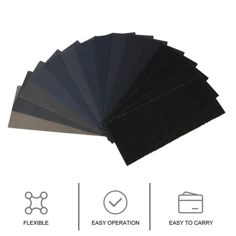 Grab This 45 Sheet Wet Dry Sandpaper Set From 120 To 5000 Grit, featuring flexible sheets for detailed polishing and smoothing surfaces.
