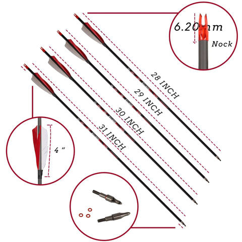 High Performance Carbon Arrows 400 Spine With Helical Feathers And Removable Tips For Archery Hunting And Target Shooting Pack Of 6