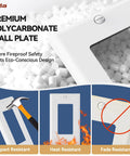 1-Gang Standard Light Switch Cover Plate In Glossy White Made From Unbreakable Polycarbonate For Built To Last Decorator Wall Plate UL Listed 4.5 Inch Height By 2.75 Inch Width 1 Pack, showcasing impact, heat, and fade resistance features.