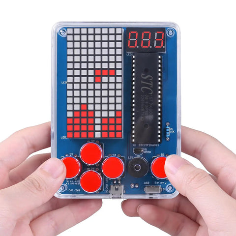 Person holding DIY Game Soldering Kit For Beginners With 4 Retro Games A Hands On Fun STEM Electronics Project For Students And Class