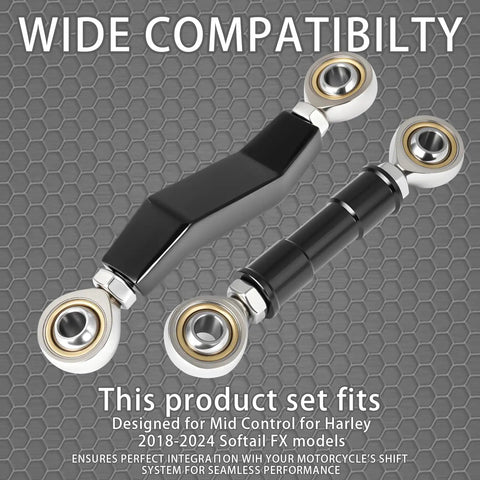 Harley Brake Lever And Shift Linkage Set For 2018 To 2025 Softail With Mid Controls Fits Fat Boy Heritage Classic Low Rider S Softail Slim Breakout Fat Bob Street Bob FXBBS FXLRS FXLRST FXRST FXST Black, black stainless steel linkage with Heim joints