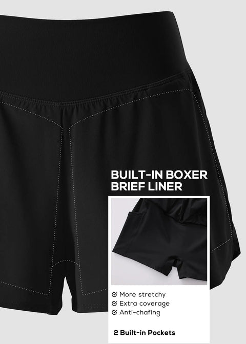 Athletic Running Shorts With Two Point Five Inch Lined Boxer Brief Inseam High Waisted Stay Put Fit Double Layered Waistband