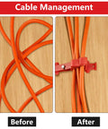 Goouu 40 Pcs Multi Cable Staples For Securing Low Voltage Wires efficiently organizing red cables on a wooden surface before and after.