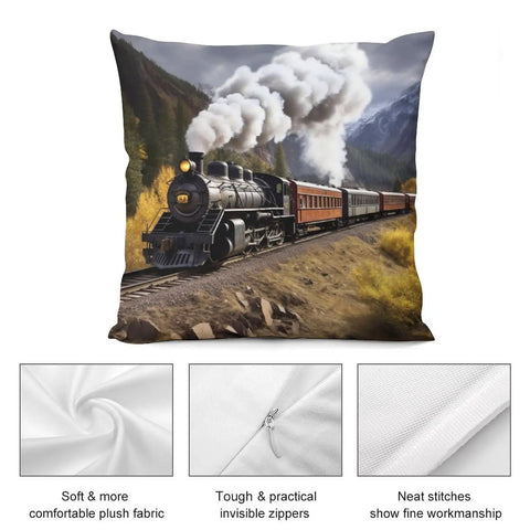 Comfy Steam Locomotive Train Throw Pillow Cover Plush Boho Farmhouse Cushion Case 18x18 Inch Square Pillow For Couch Sofa Bed