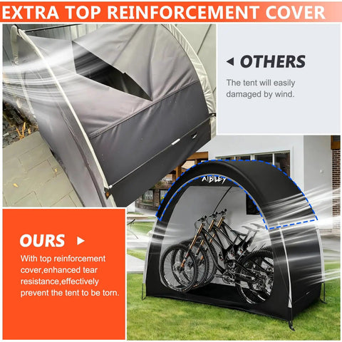 Rain Covered Bike Storage Tent For 2 To 3 Bikes Outdoor Waterproof Shelter with reinforcement cover and sturdy design