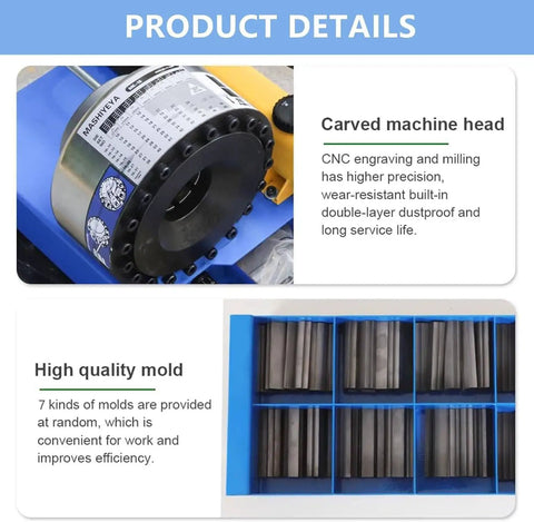 Heavy Duty 1 Inch Hydraulic Hose Crimper With 7 Die Set For Auto Shop Built Tough forged steel machine head and molds.