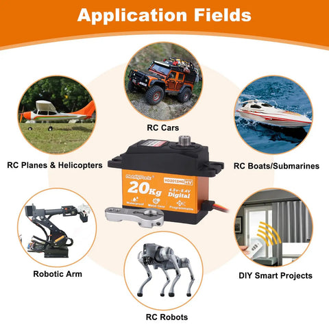 Beefy Waterproof High Torque RC Servo With Metal Gears 20Kg 25T Horn for RC Cars, Robots, and Projects, 180° Swing, 0.09s Response