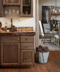 Dope Antique Brass Cabinet Knobs With Flowcrest Backplate Classic Dome Pulls in rustic kitchen setting