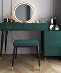 Vanity with Six Pack Drop Cabinet Drawer Pulls With 3-3/4 Inch Center To Center Bail Handles In Yellow Bronze Finish