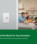 Flicker Free Dimmer Switch For Dimmable LED Halogen And Incandescent Lighting 150W White Finish installed in modern kitchen.