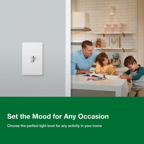 Toggle LED Dimmer Switch For Dimmable LEDs Halogen And Incandescent Bulbs 150W shown installed in modern kitchen setting