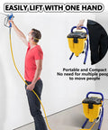 Piudoiliy Electric Paint Sprayer With Powerful 850W Motor For Smooth, Professional Home Painting Results On Walls Furniture And Exterior Surfaces, man using sprayer on wall.