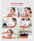 Tankless Electric Water Heater Delivers Instant Hot Water Under Sink For Bathroom Cabinet Or Kitchen Counter featuring family-friendly showering and washing activities.