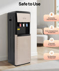 Bottom Loading 5 Gallon Water Dispenser With Hot And Cold Water, 3 Temperature Settings, Champagne Gold Finish in home setting