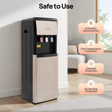 Bottom Loading 5 Gallon Water Dispenser With Hot And Cold Water, 3 Temperature Settings, Champagne Gold Finish in home setting