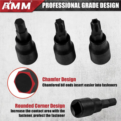 Beefy 107 Piece Socket Set With 1/4, 3/8 And 1/2 Inch Drives featuring chamfered Torx bit design