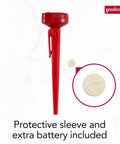 Must Have Everyday Digital Food Thermometer With Stainless Steel Probe Instant Read For Quick Accurate Temps, red sleeve, battery