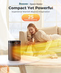 Portable Space Heater For Home And Office With 1500W PTC Ceramic Fast Heating on a table in a cozy living room scene