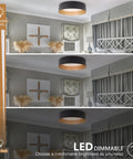 Matte Black Flush Mount Ceiling Light With Gold Interior 12.5 Inch LED Fixture 18W 100W Equivalent Dimmable in a bedroom setting