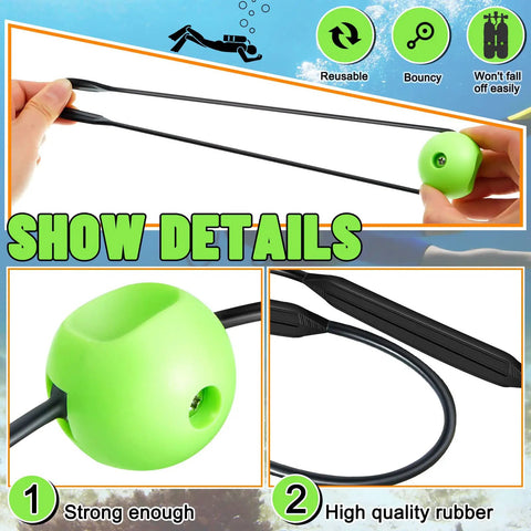 Two Pack Tank Banger Underwater Signal Device for Divers Noise Maker showing rubber strap and green float