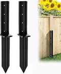 Heavy Duty Fence Post Repair Kit For Wood Fences Knocks Out Leaning Posts Fast With Rock Solid Ground Spike Anchors showing black stabilizer brackets.
