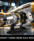 Aircraft Turbojet Engine Building Kit For Grownups, Hands On Functional Mechanical Jet Engine Model That Runs, Collectible Blocks Set For STEM Education, 564 Pieces, Realistic Turbine Details And Compatibility displayed in hangar setting